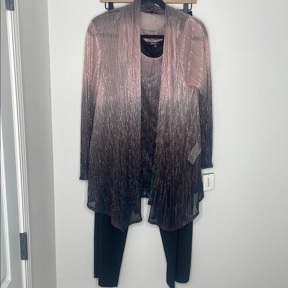 NWT David's Bridal Onyx Crinkled Ombre Plus Size Three-Piece Pantsuit - Picture 15 of 15